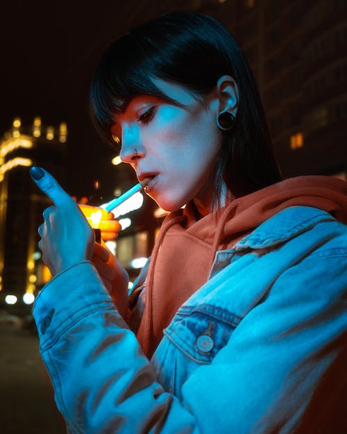 Woman Lighting Up the Cigarette