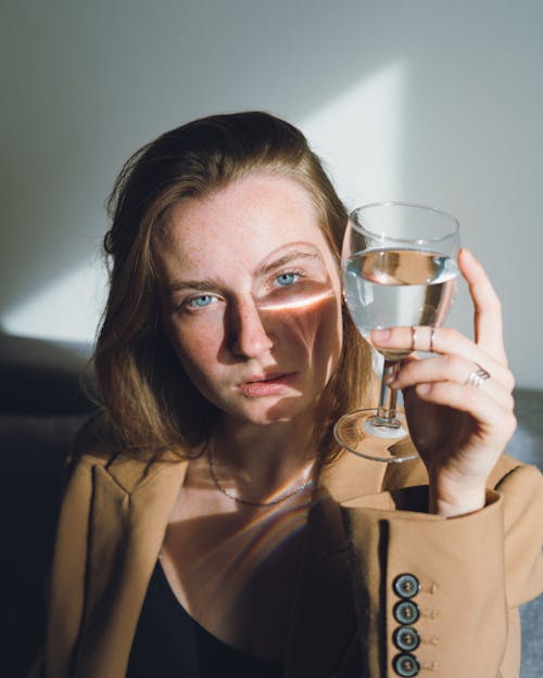 Free Woman Drinking White Wine  Stock Photo