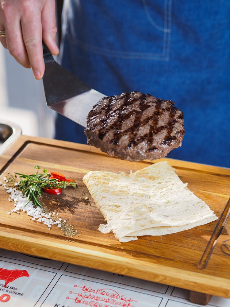 Grilled Hamburger Patty On Spatula