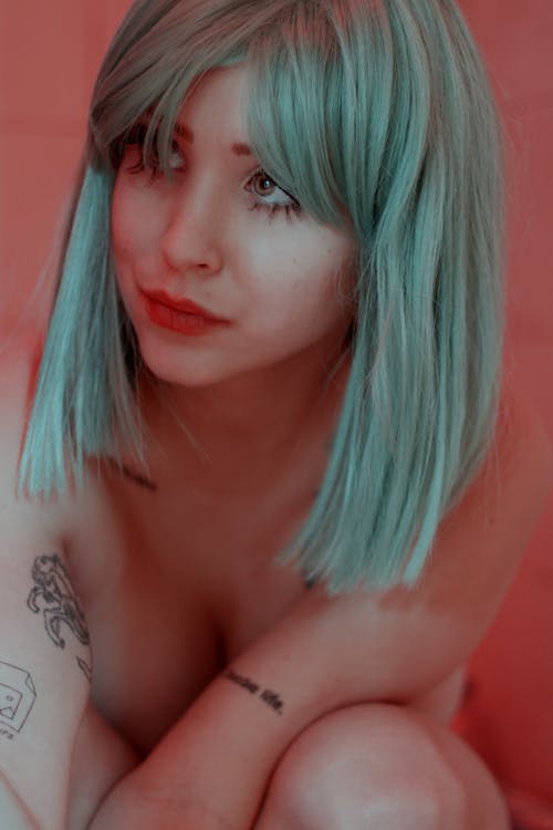 Free Nude Woman with Light Green Hair Stock Photo