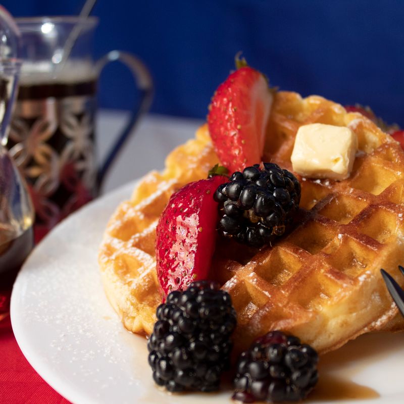 Homemade Waffles with Pancake Syrup