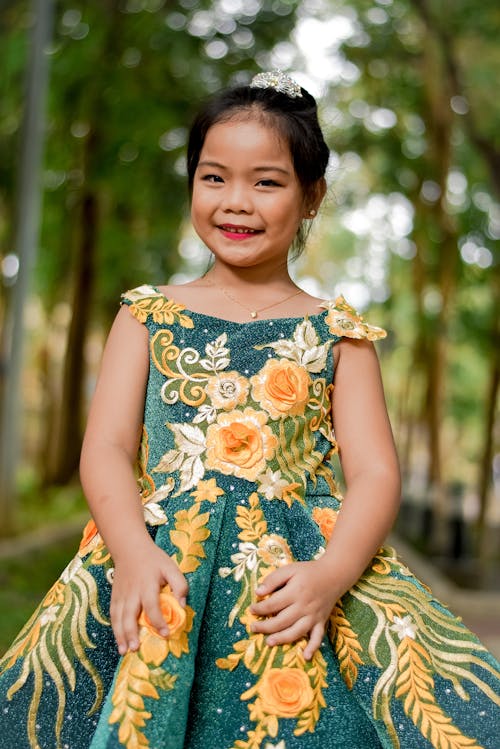 Girl Wearing Floral Gown