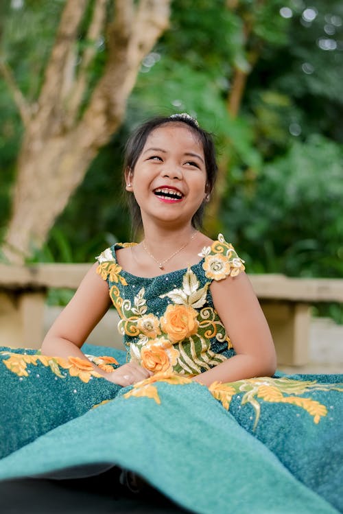 Happy Girl in Green Gown
