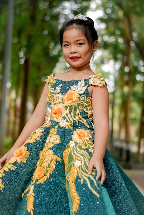 Girl Wearing a Floral Gown