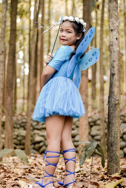 Free Photo of a Girl Wearing Blue Costume Stock Photo