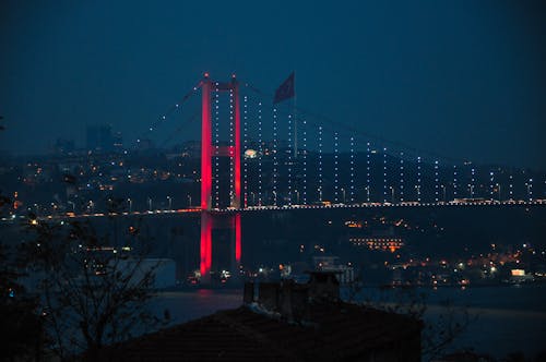 Lights at the Bosphorus Bridge during the Night