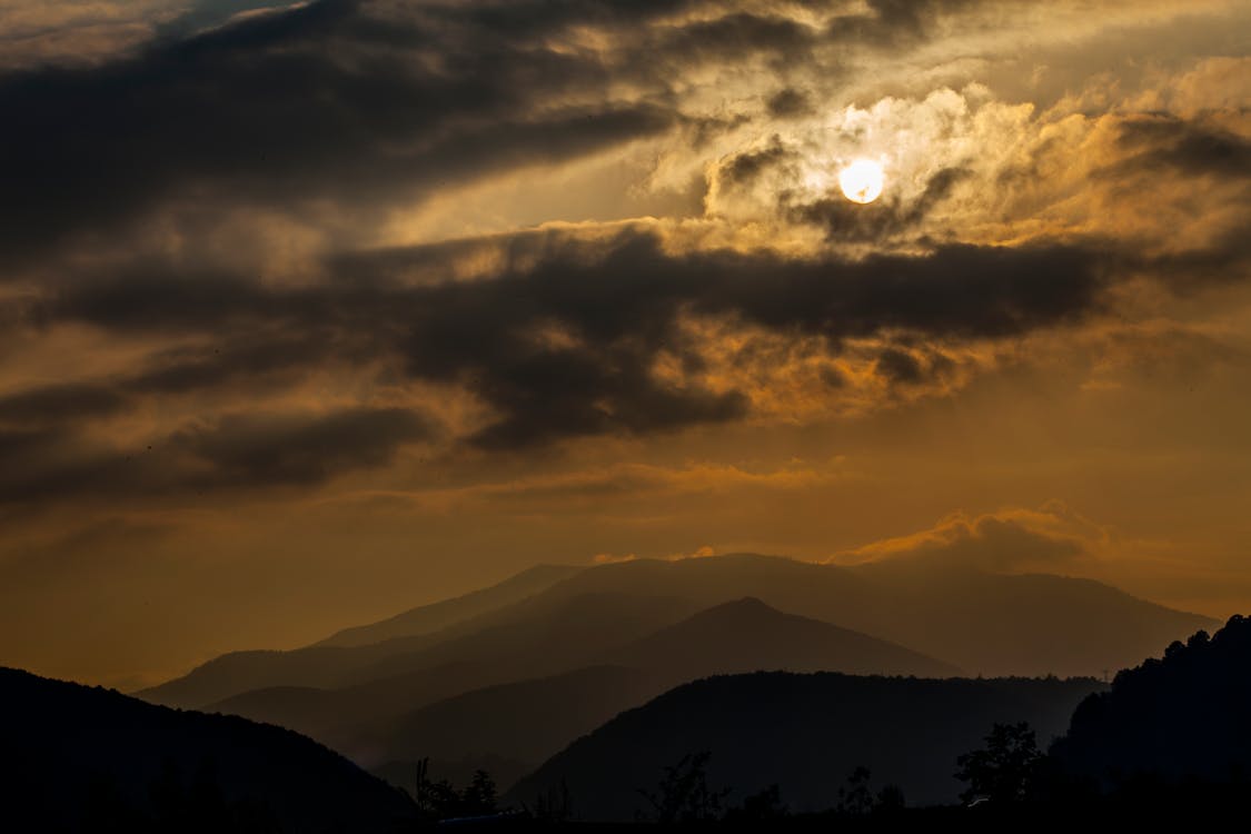 Silhouette of Mountains during Sunset