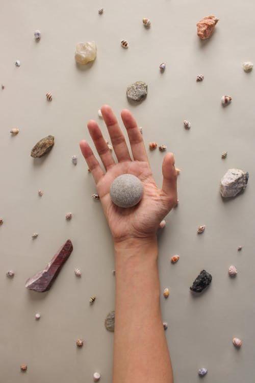 Free A Person Holding a Round Stone Stock Photo