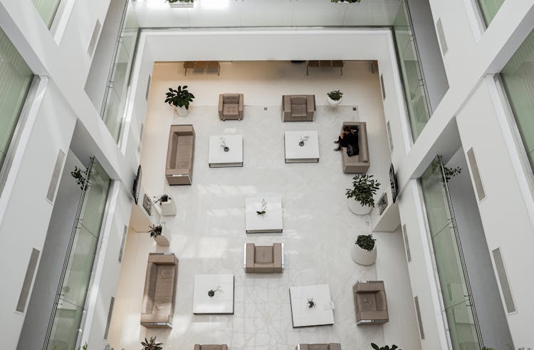 Couches And Coffee Tables In A Lobby 