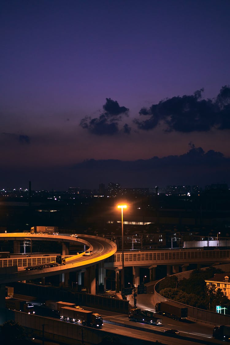 Cars On Highway During Night Time