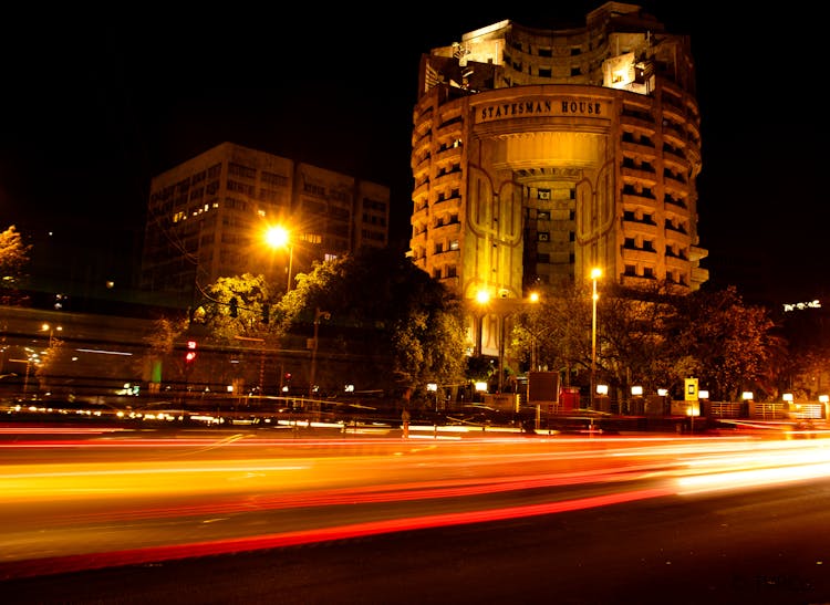 Statesman House Building In New Delhi India At Night