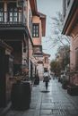Back View of a Woman Walking in an Alley