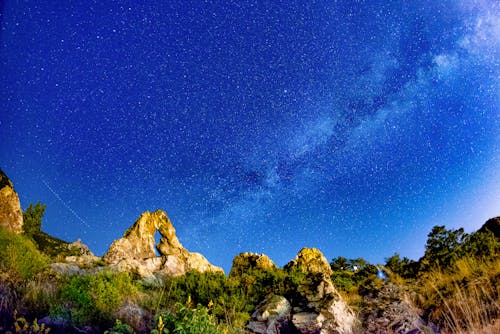 Rock Formations Under Starry Sky