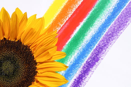 向日葵色彩鲜艳，如同明亮的彩虹，象征着欢乐与多样性