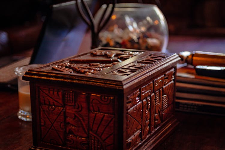 Brown Wooden Chest Box On The Table