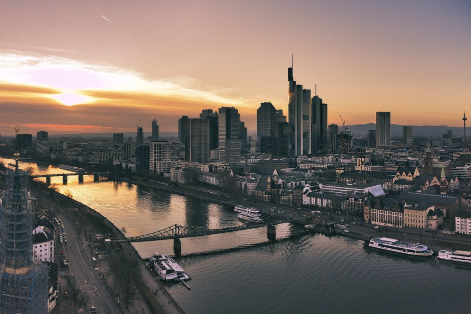 global economy cityscape at sunset