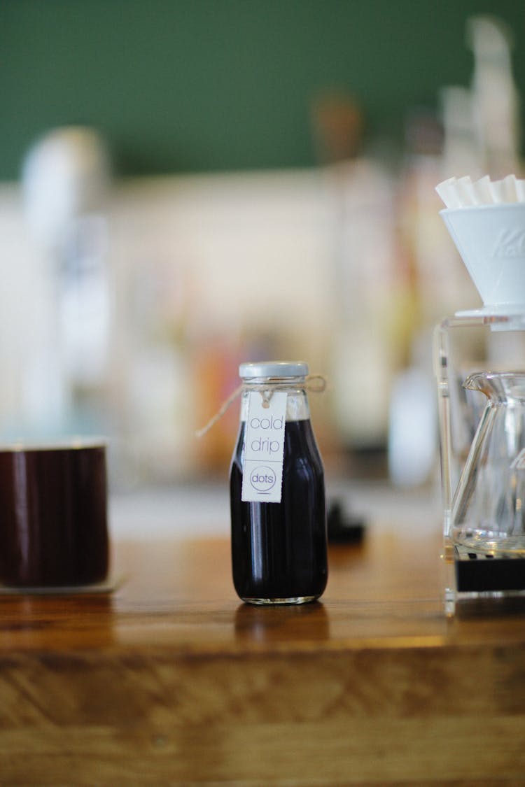 Bottle Of Cold Drip Coffee With Label