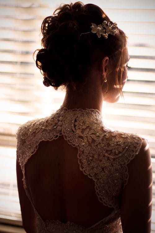 Back View of a Woman Wearing Lace Dress