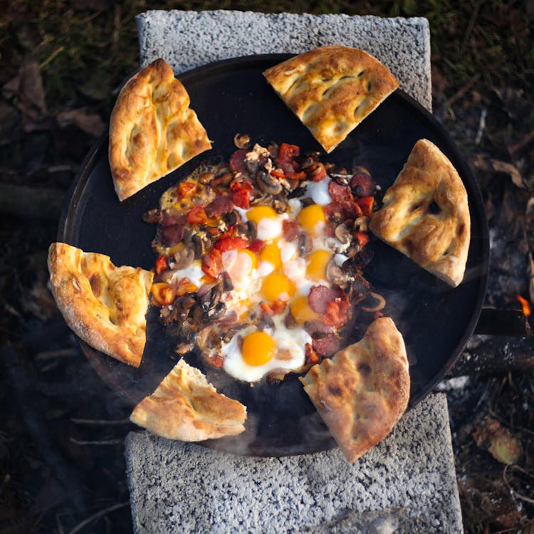 Homemade Pie With Eggs Mushroom And Sausage