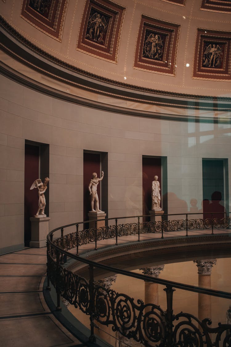 Sculptures On Podiums In Art Museum