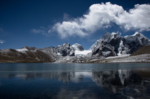 Free Stunning view of snow-capped Himalayan peaks reflecting in a serene lake. Stock Photo