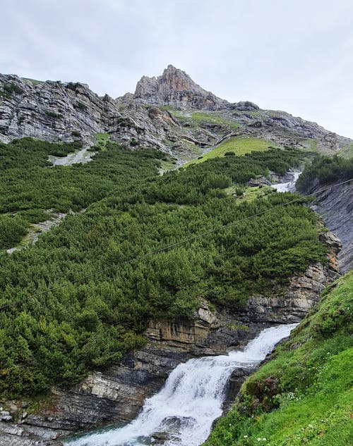 Water flowing through the mountains , beautiful nature background