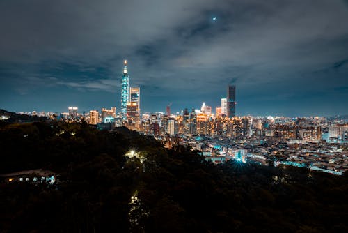 
An Aerial Shot of Buildings in a City at Night