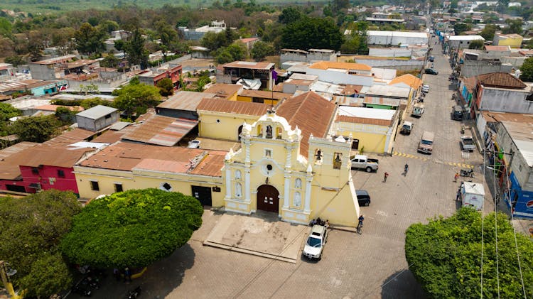 Aerial Shot Of The The Plaza San Miguel Escobar Church