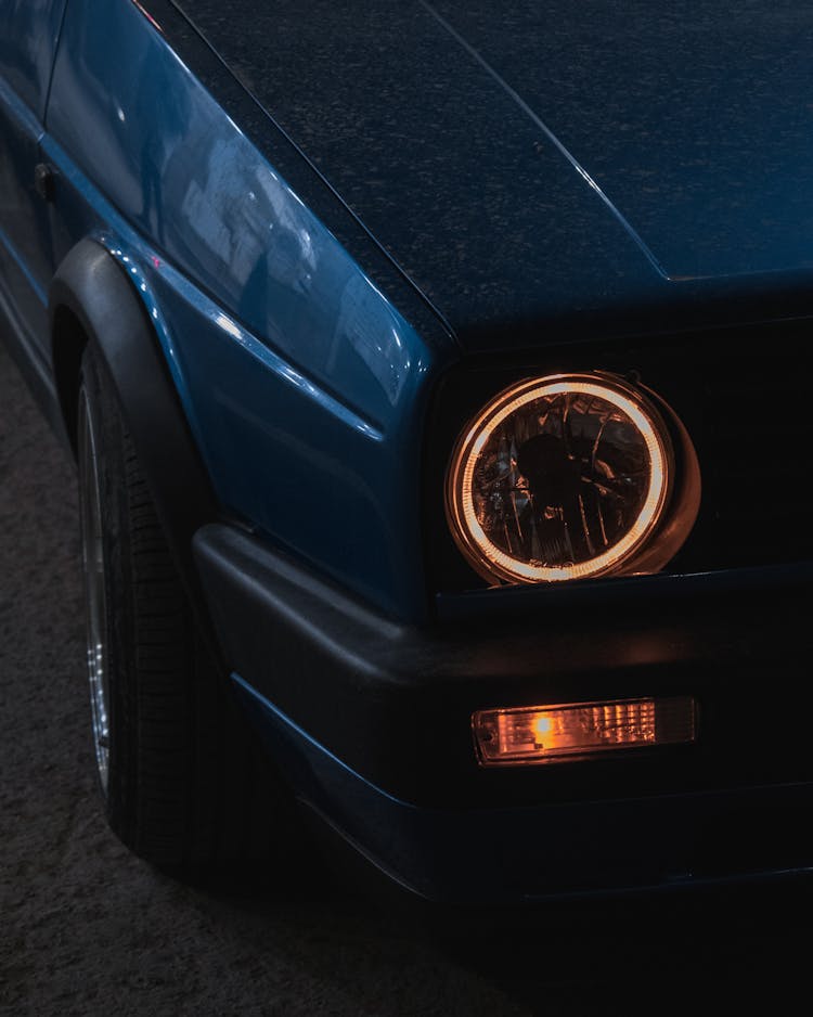 Close-Up Shot Of Blue Car