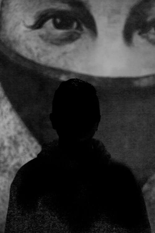 Silhouette of Man Standing in Front of a Mural Painting