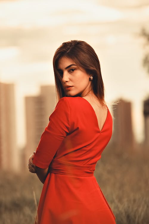 Beautiful Woman in Red Dress
