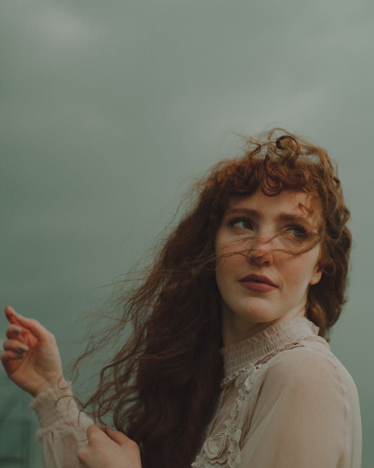 Portrait Of Woman In White Boho Dress