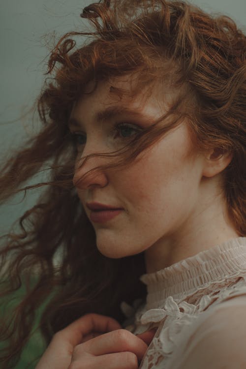 Portrait of a Redhead Woman on a Windy Day