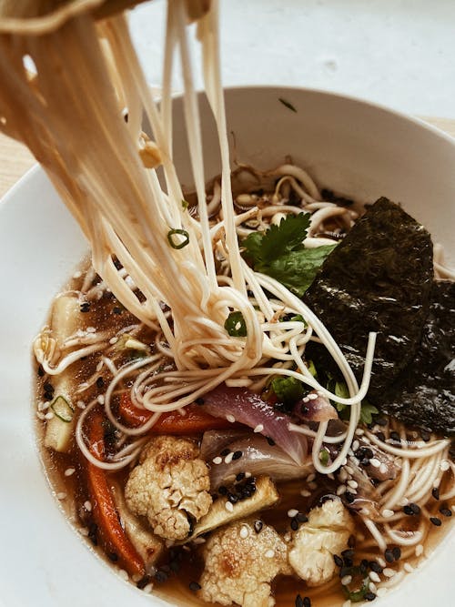 Noodle Dish in a Bowl with Nori Sheets