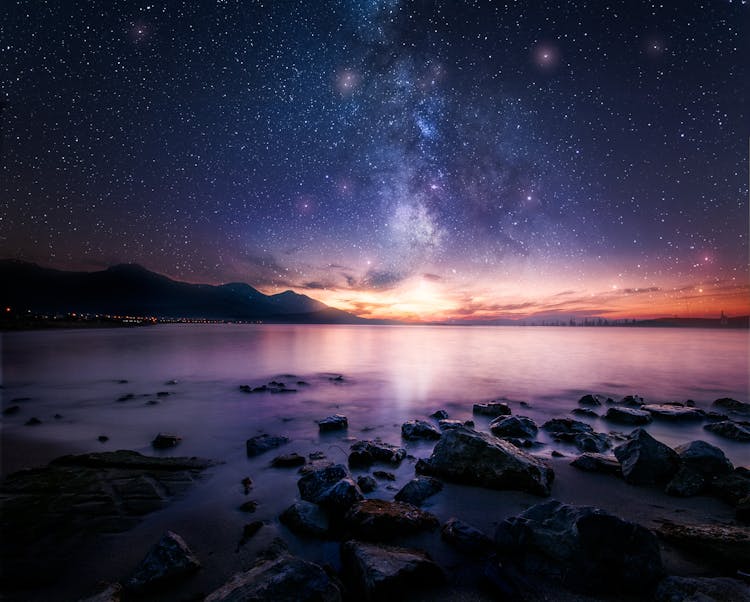 Milky Way Galax Over Aegean Sea At Night