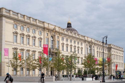 Free Facade of the historic Berlin Palace on a cloudy day, showcasing its architecture. Stock Photo