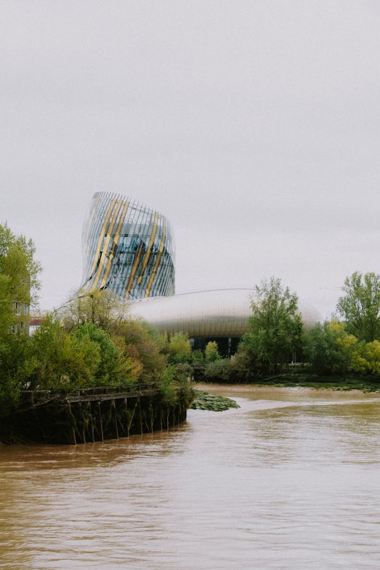 Garonne River And The Cite Du Vin Museum During A Foggy Weather