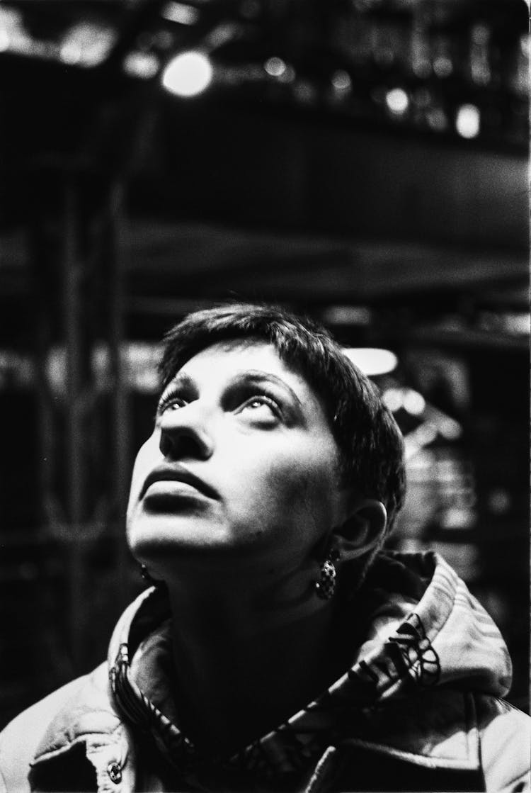 Black And White Portrait Of Man With Head Tilted Back