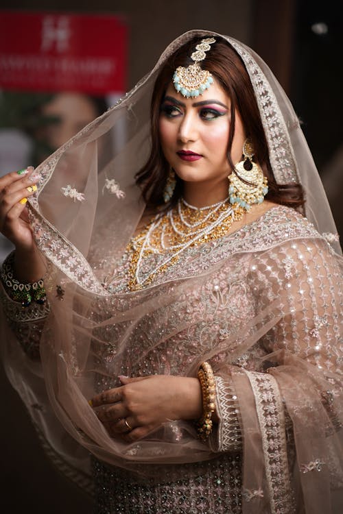 Free A Woman in Saree Wearing Jewelries Stock Photo
