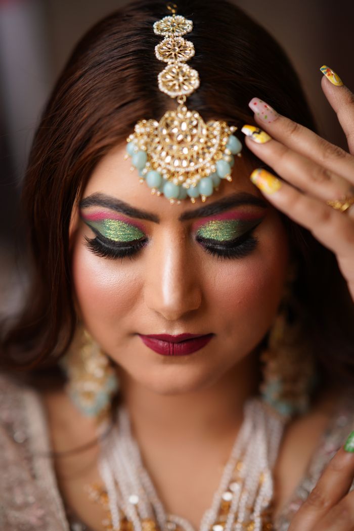 Glamorous bridal eye makeup close-up