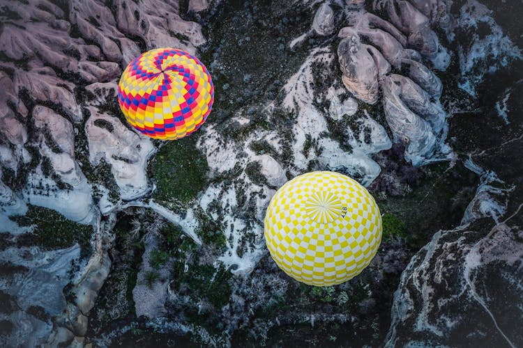 Top View Of Airborne Hot Air Balloons