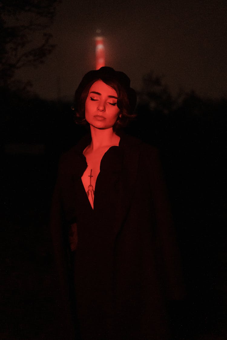 Woman Posing In Red Lighting 