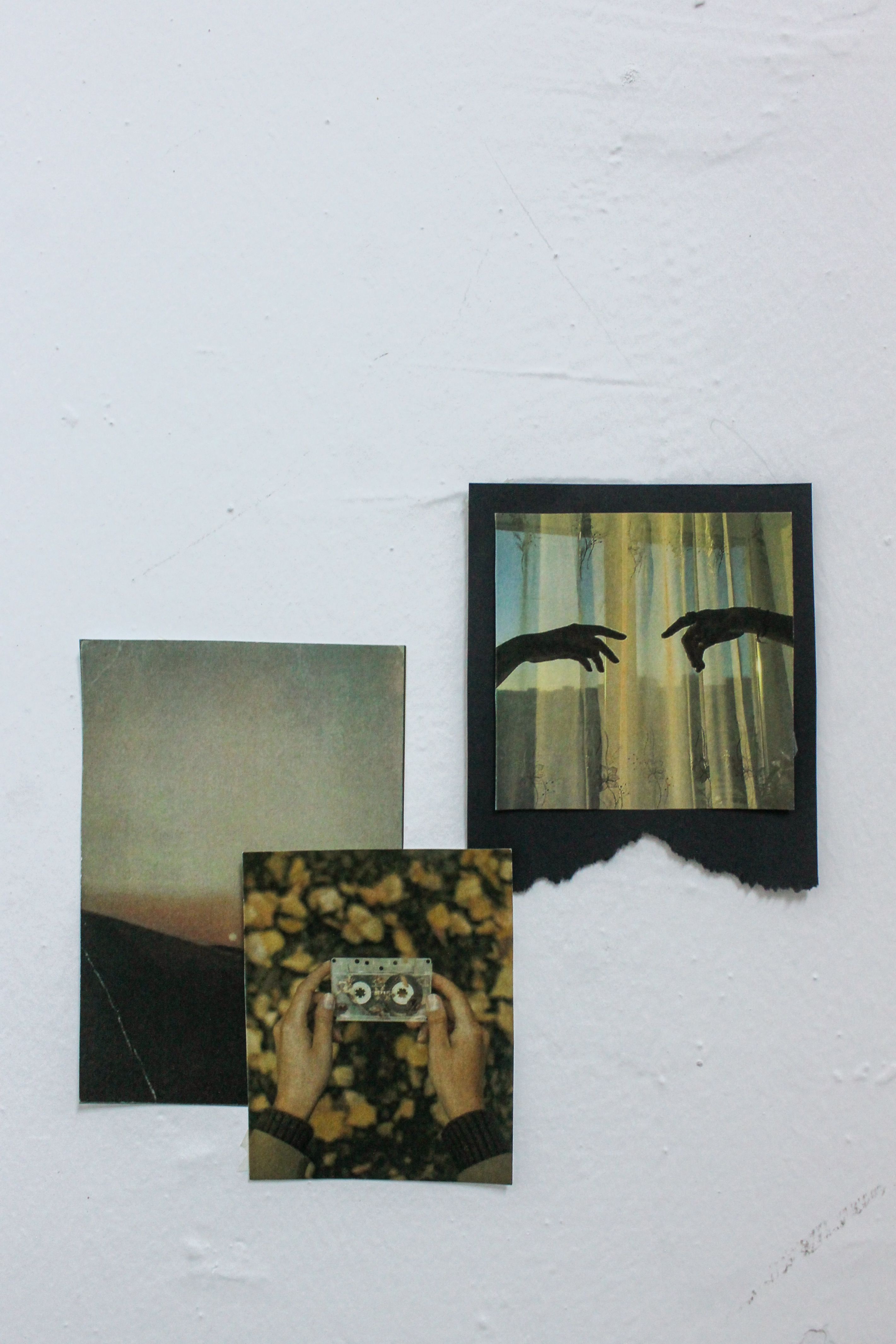 A minimalistic collage of vintage photos on a textured white background.