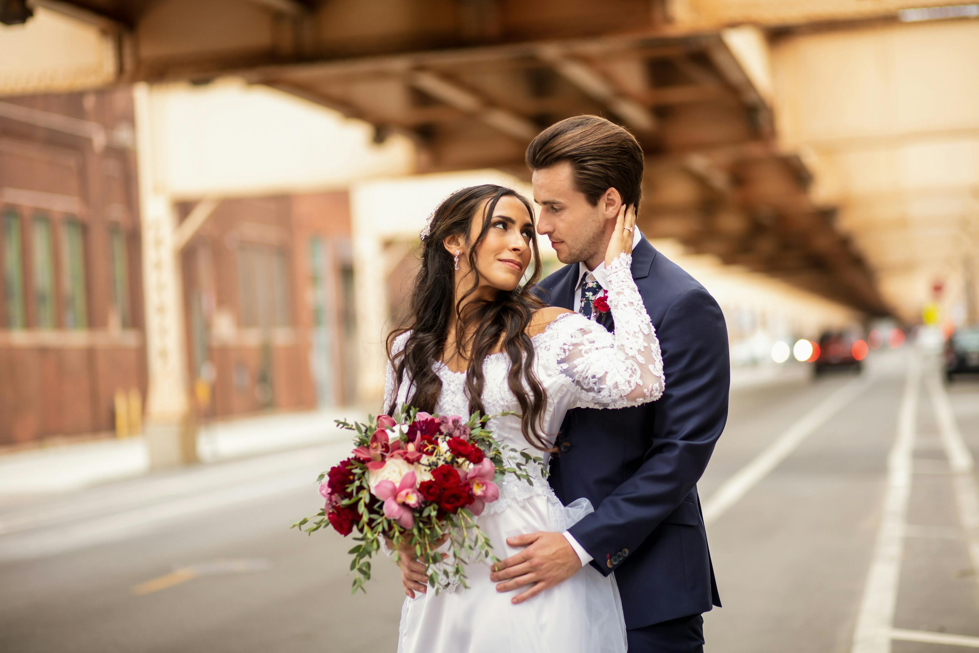 Couple during their elopement ceremony at a Virginia City landmark