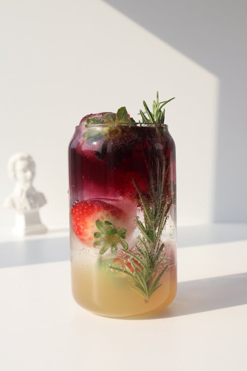 Cocktail with Strawberry and Leaves