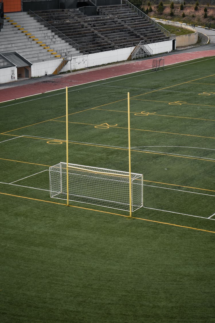 A Goal With Net In The Football Field