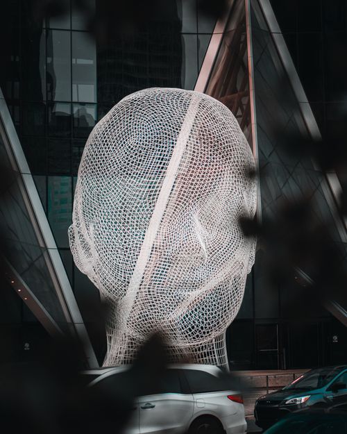 Free Captivating wireframe sculpture in downtown Calgary, showcasing intricate design against urban backdrop. Stock Photo