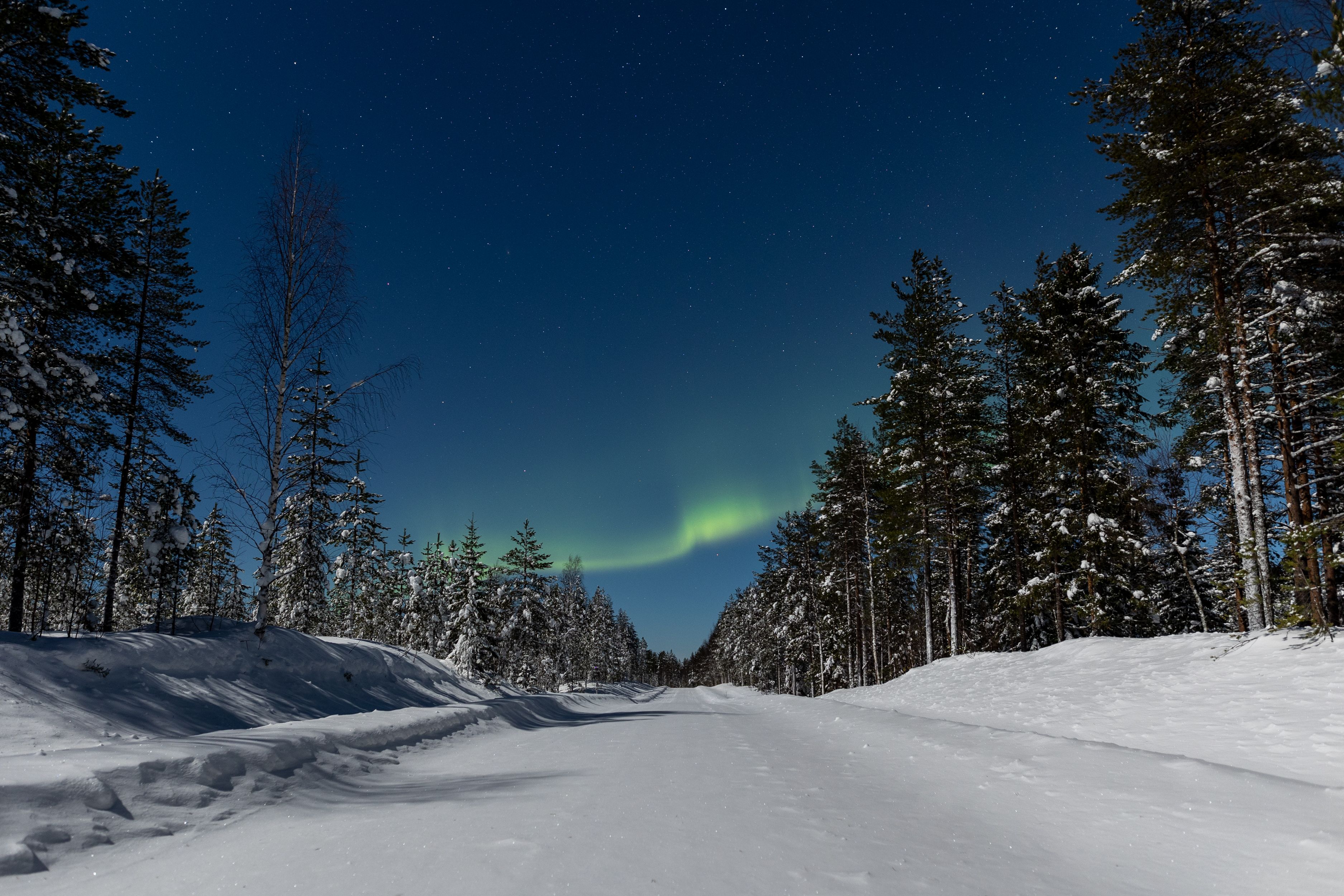 Snowy road night
