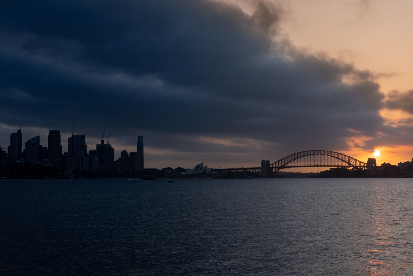 Sydney Harbour, city skyline and Opera House