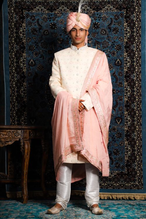 Portrait of a Man in Traditional Pastel Pink Clothing with a Turban ...